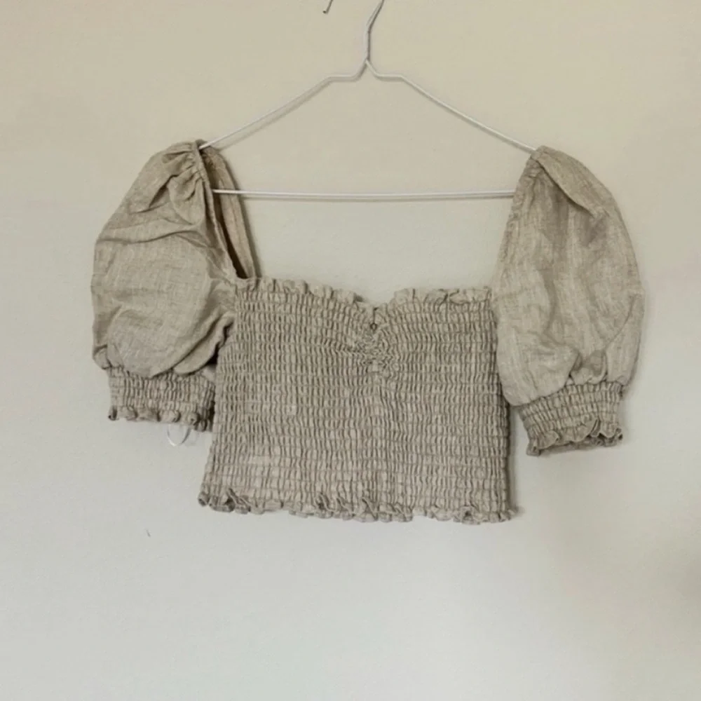 Reformation Mora Linen Top Oatmeal